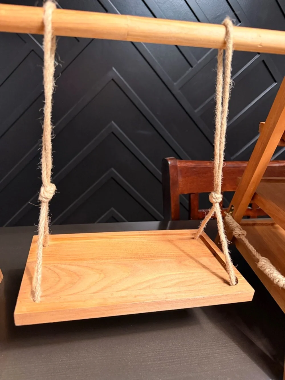Wooden Tiered Dessert Display Stand with Hanging Center Tray - Natural
